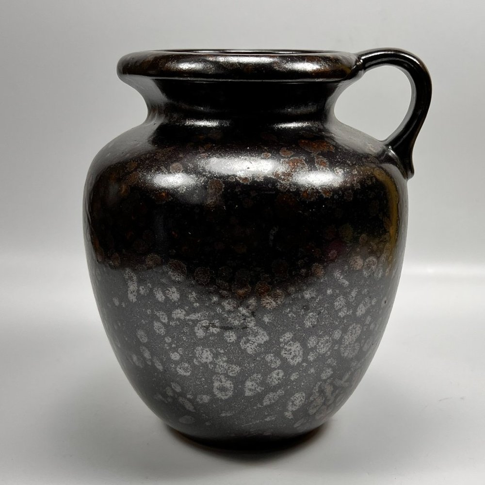 Vtg Scheurich Keramik Ceramic 606-16 Black Pitcher Handle Copper Germany 70s